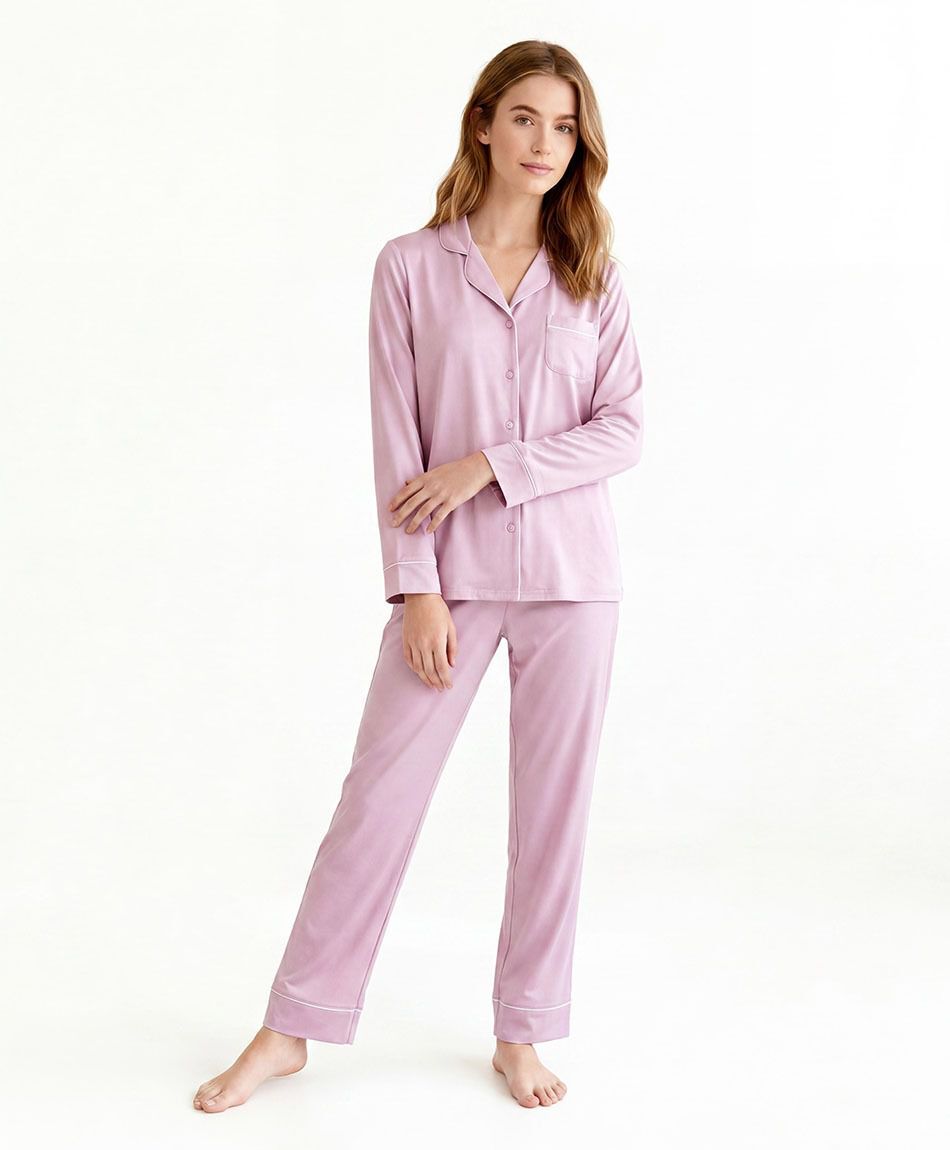 Pijama mujer camisero rosado