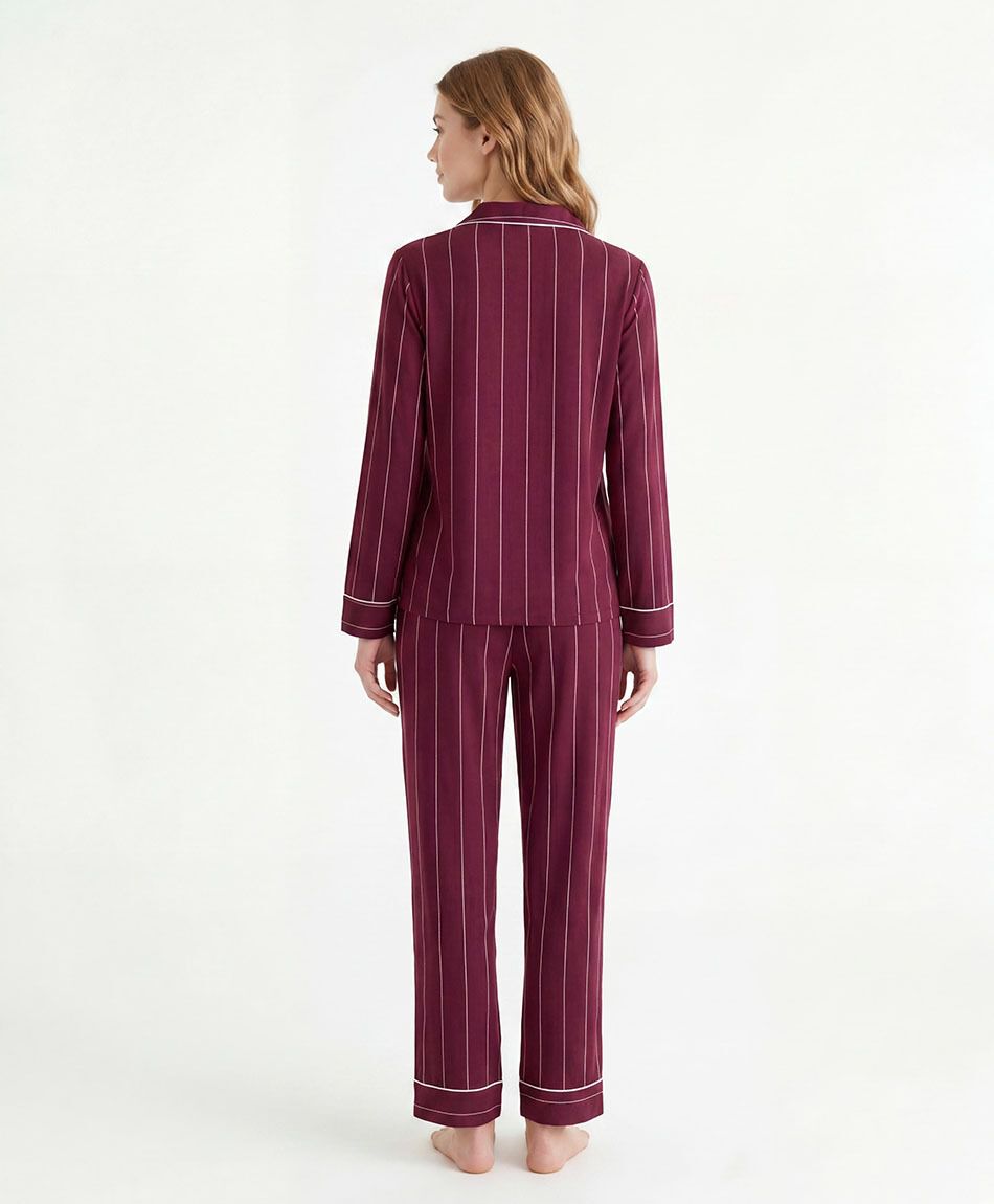 Pijama mujer camisero rayado burdeo