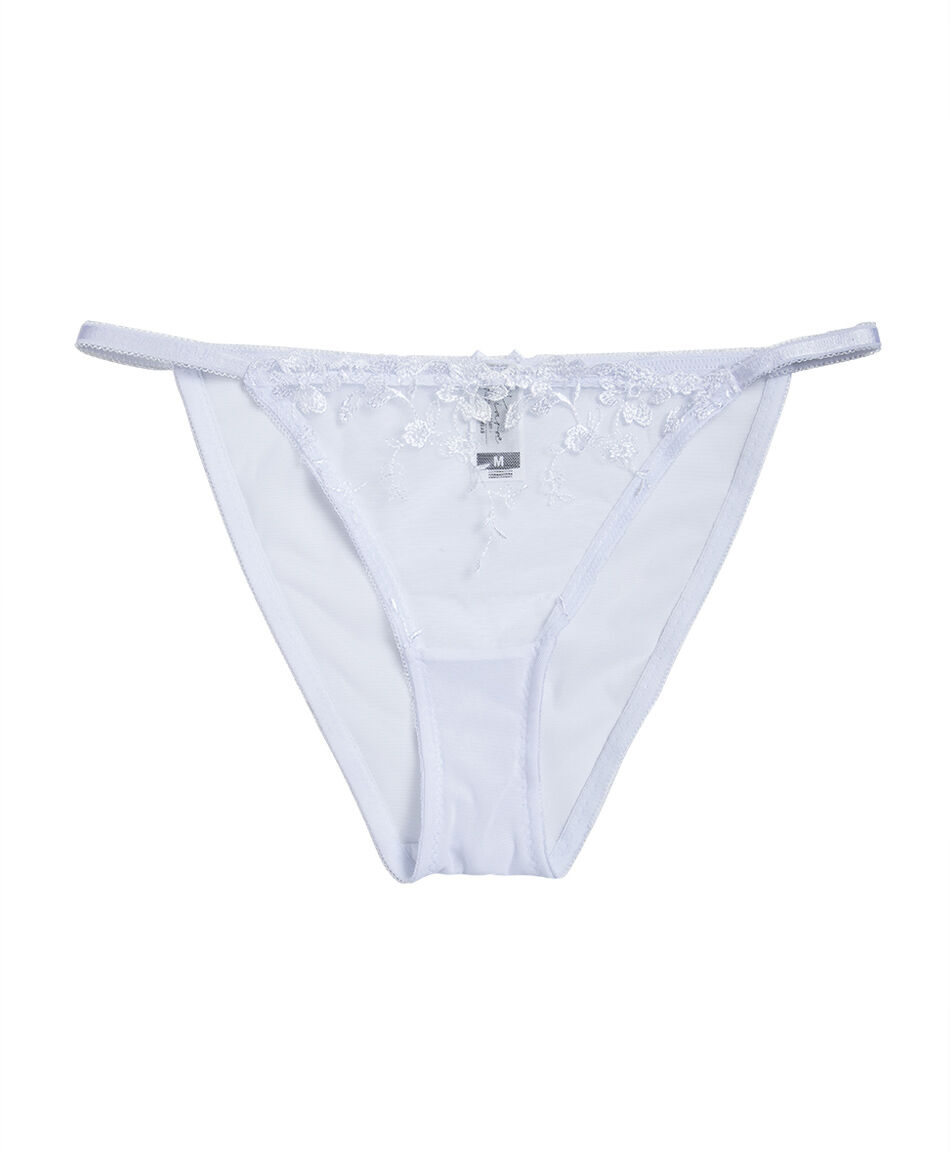 Tanga mujer bordada blanca