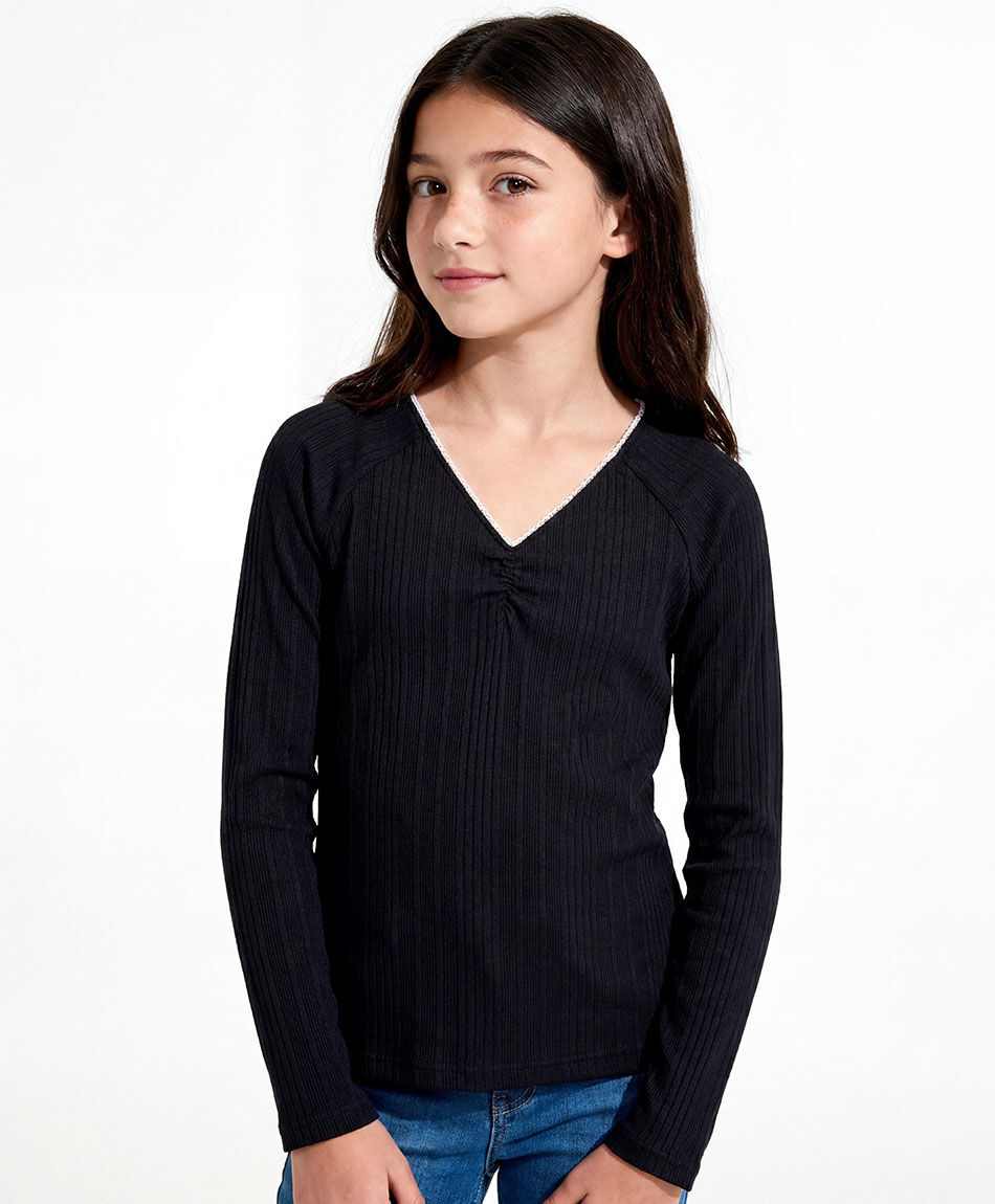 Remera ni&ntilde;a manga larga moda negro