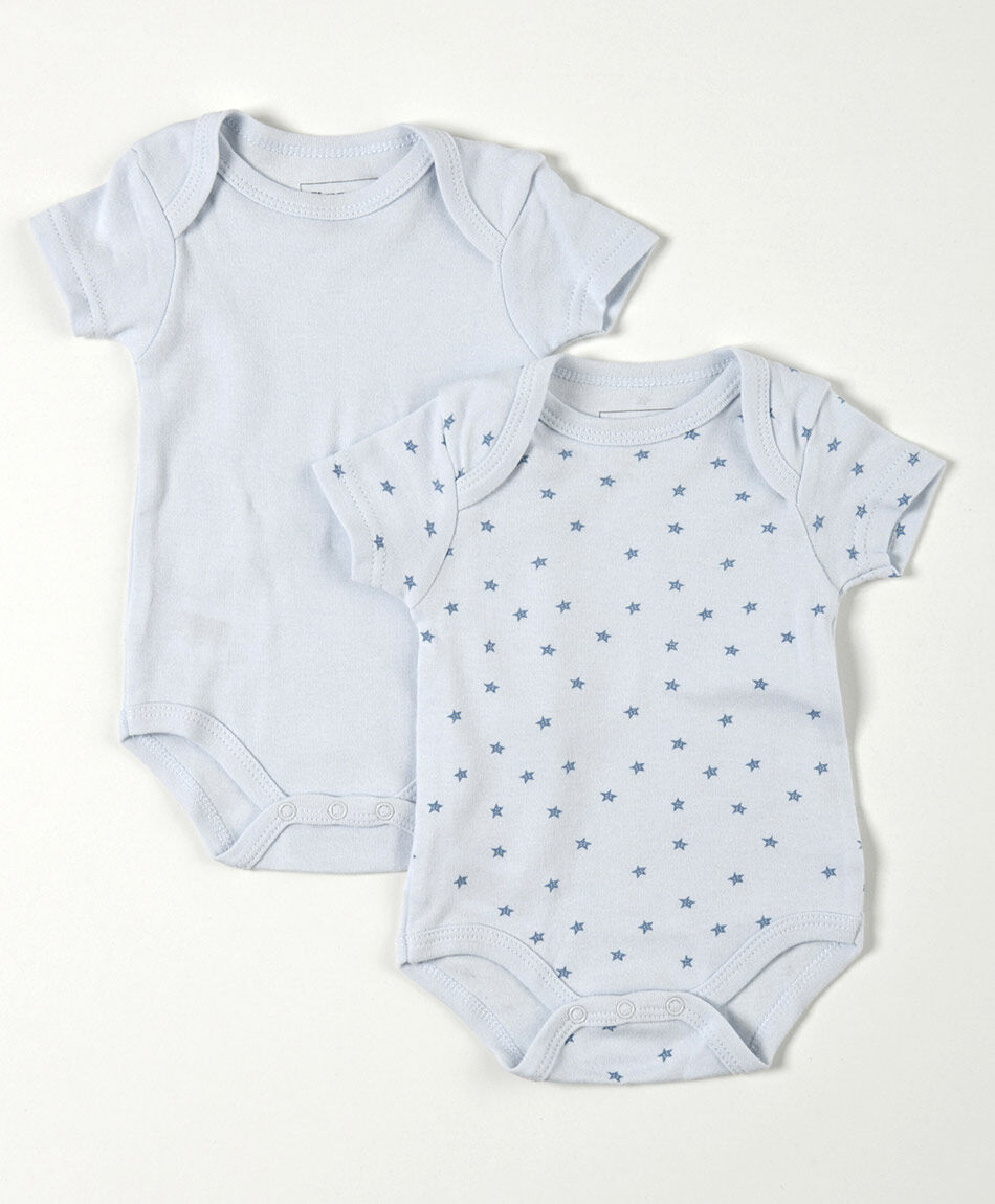 Pack 2 bodies beb&eacute; azul liso y estrellas