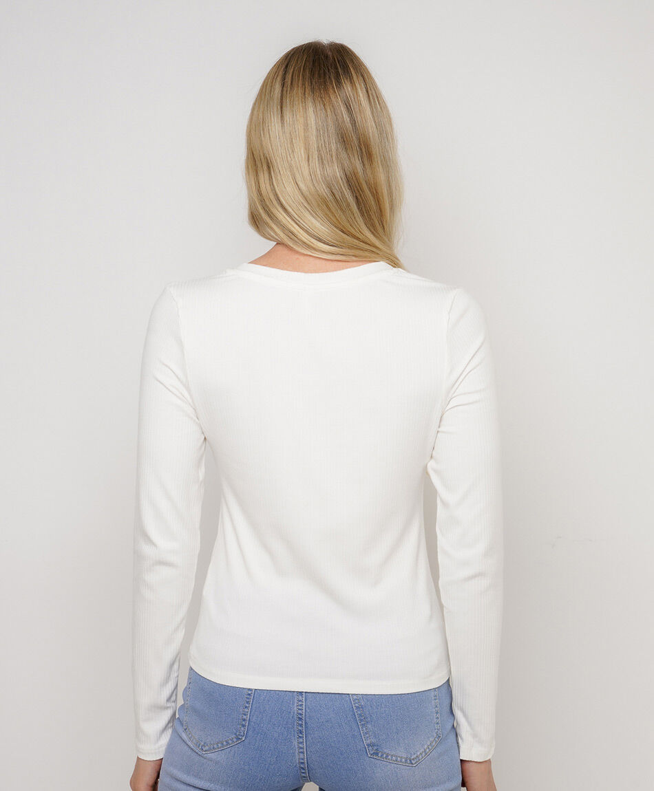 Remera mujer acanalada cuello en v blanca