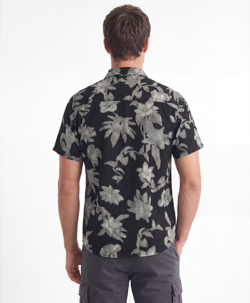 Camisa hombre lino floral lineal