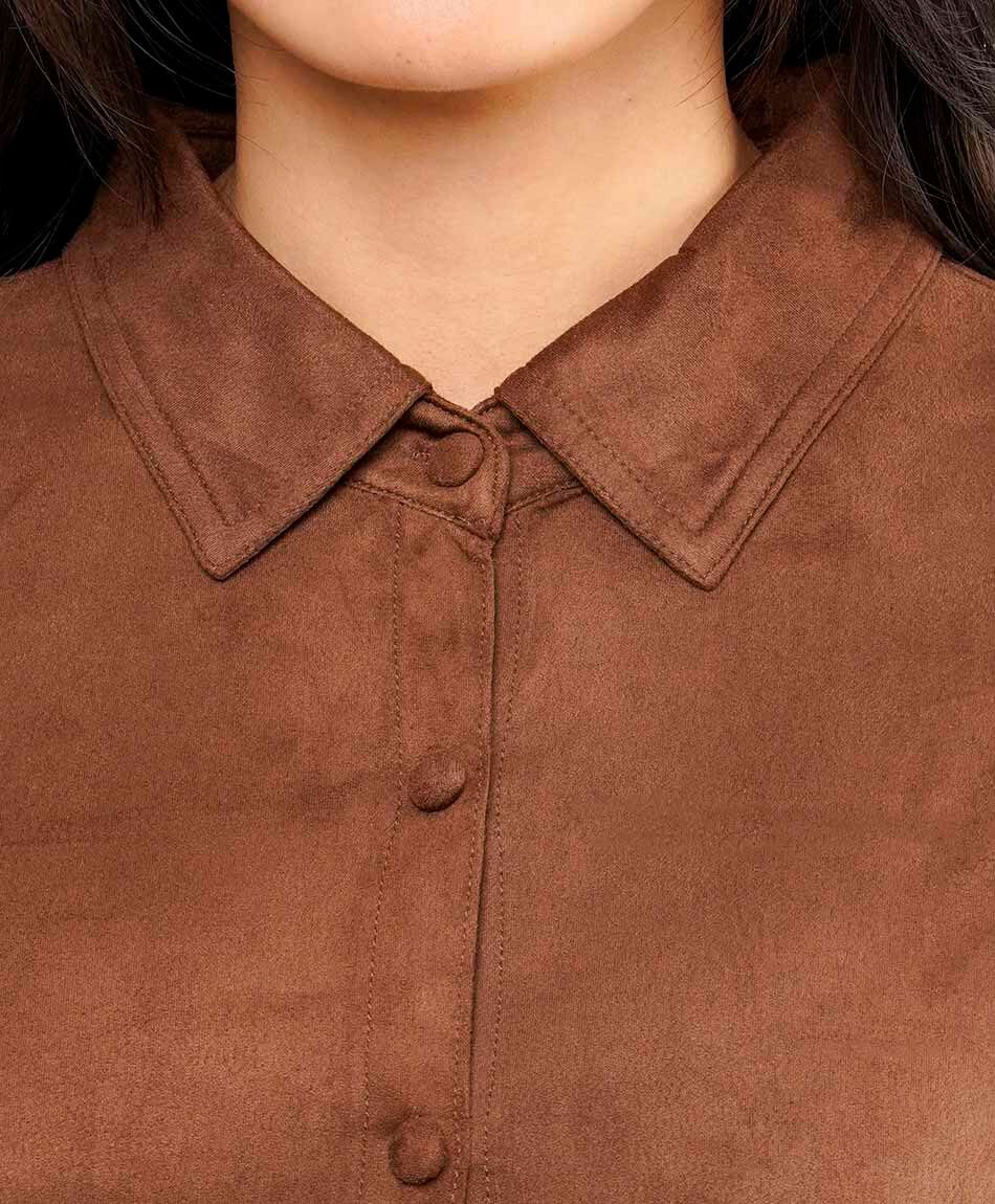 Camisa mujer suede caf&eacute;