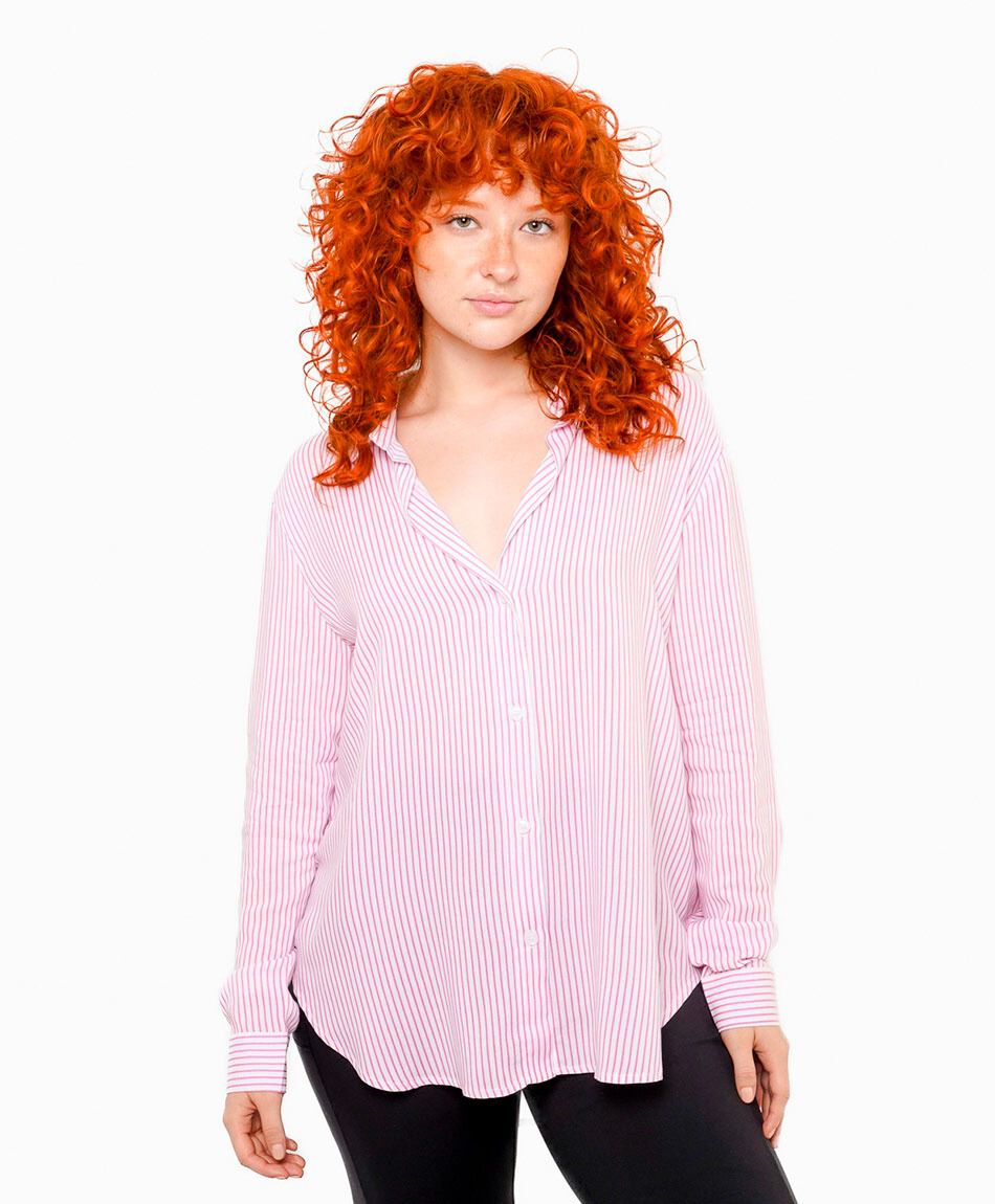 Camisa mujer dise&ntilde;o rayas pink