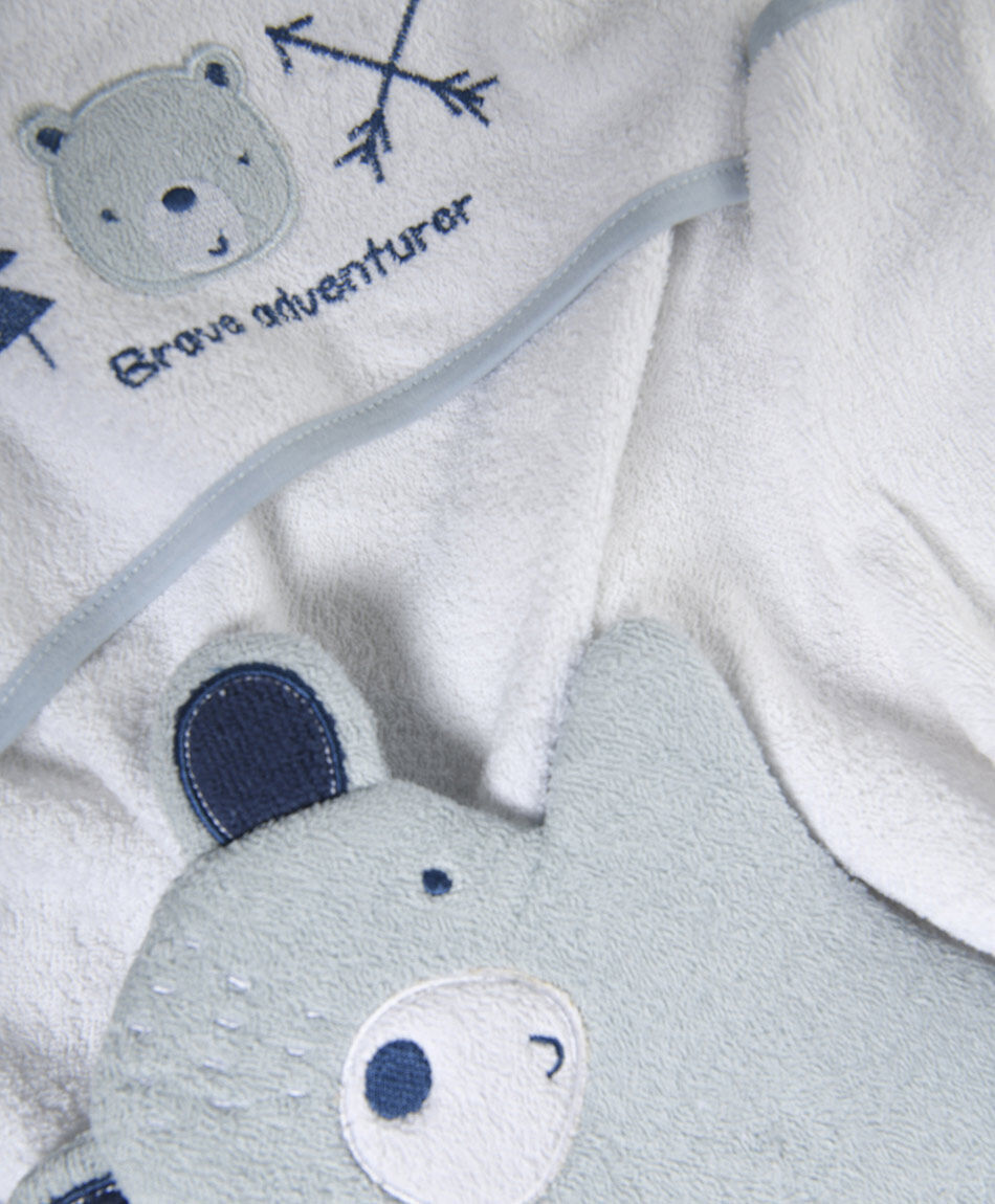 Pack toalla + guante beb&eacute; azul