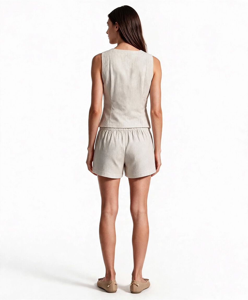 Short mujer rayas lino