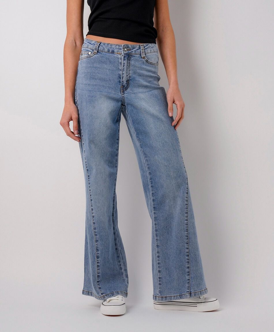 Jeans mujer wide leg estrella met&aacute;lica
