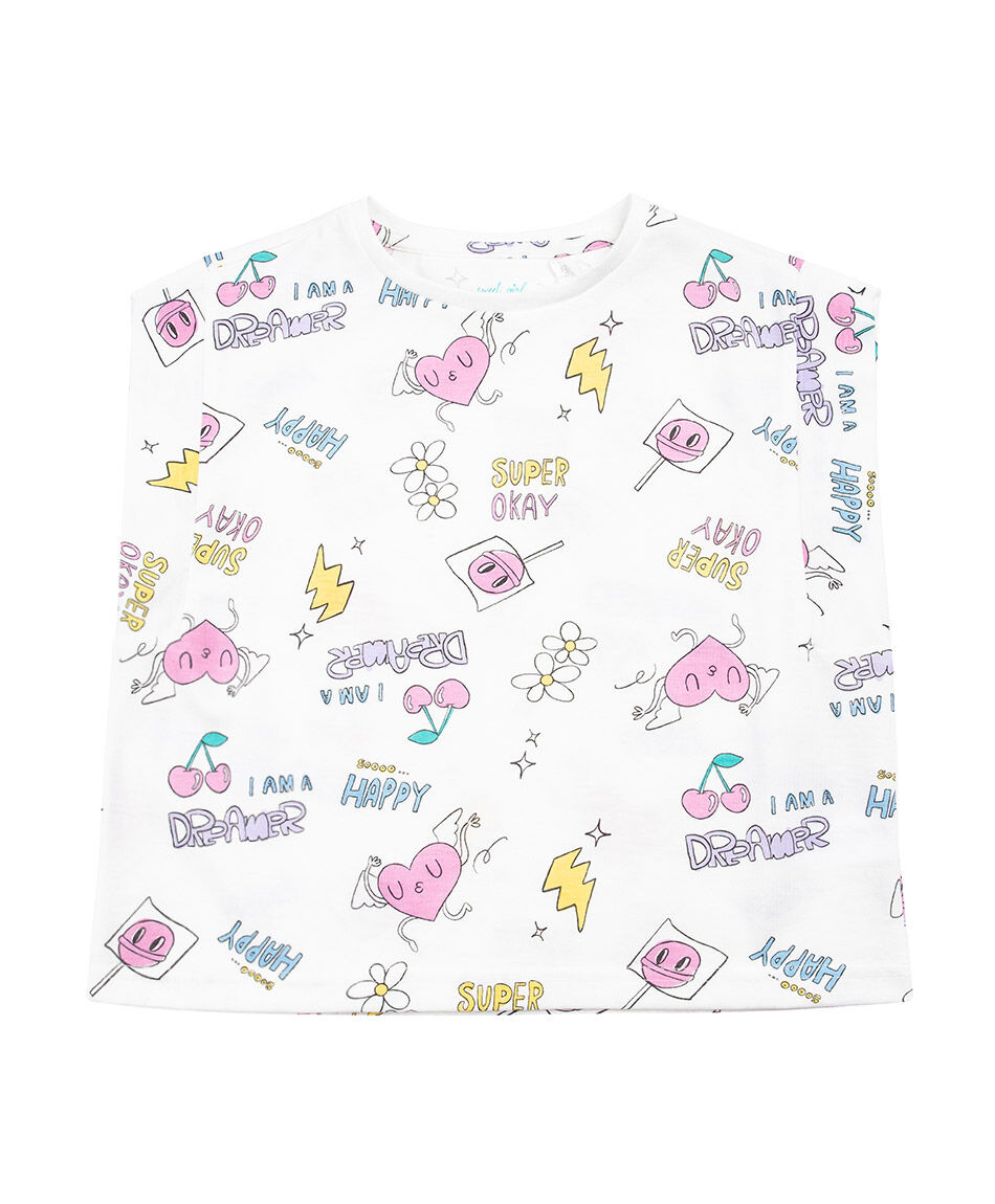Remera ni&ntilde;a blanca dibujos