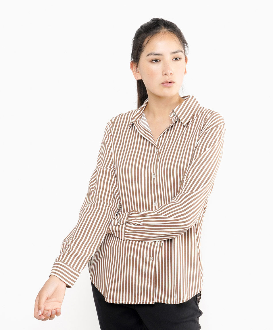 Camisa mujer camisera l&iacute;neas brown