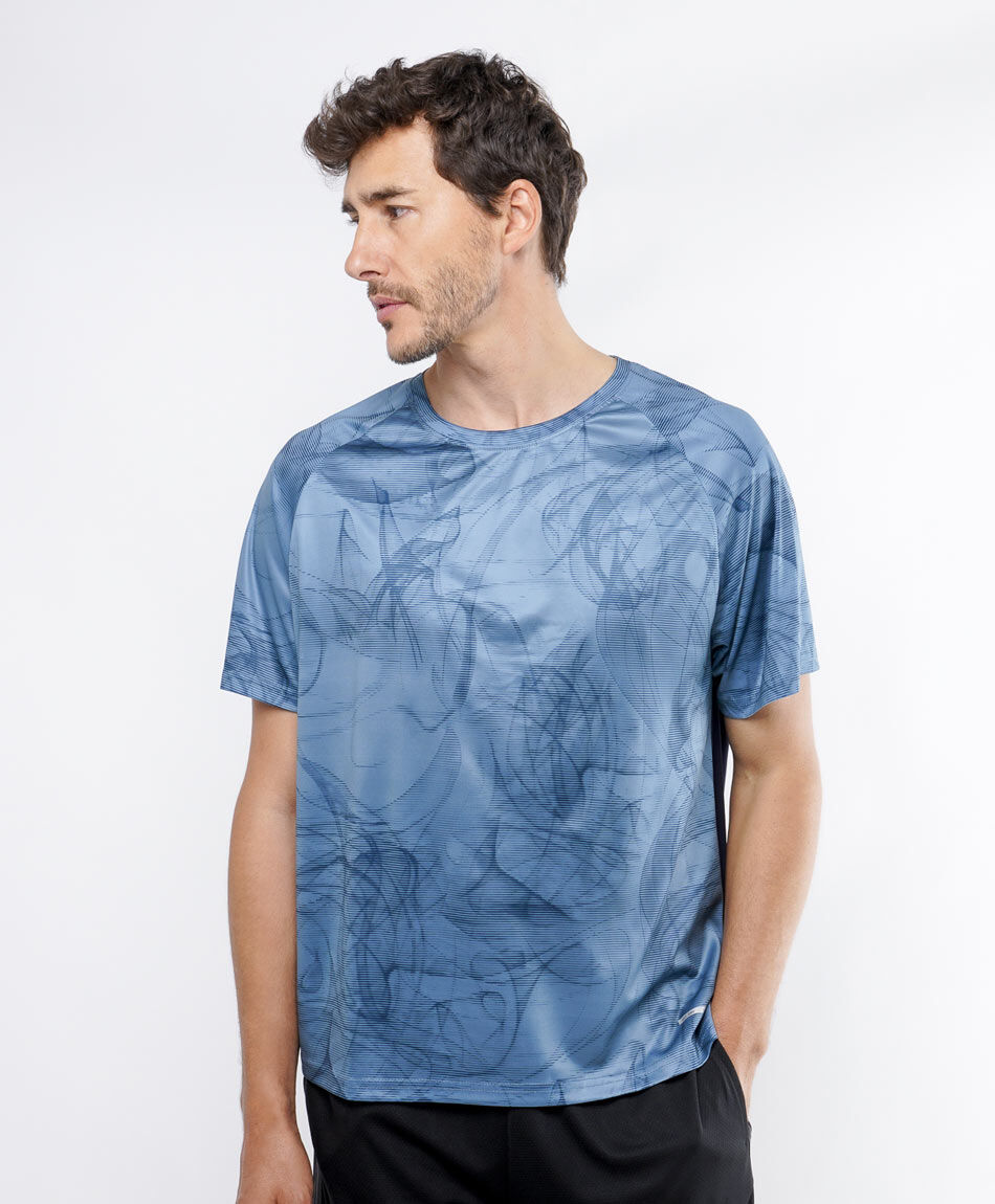 Remera deportiva hombre print azul