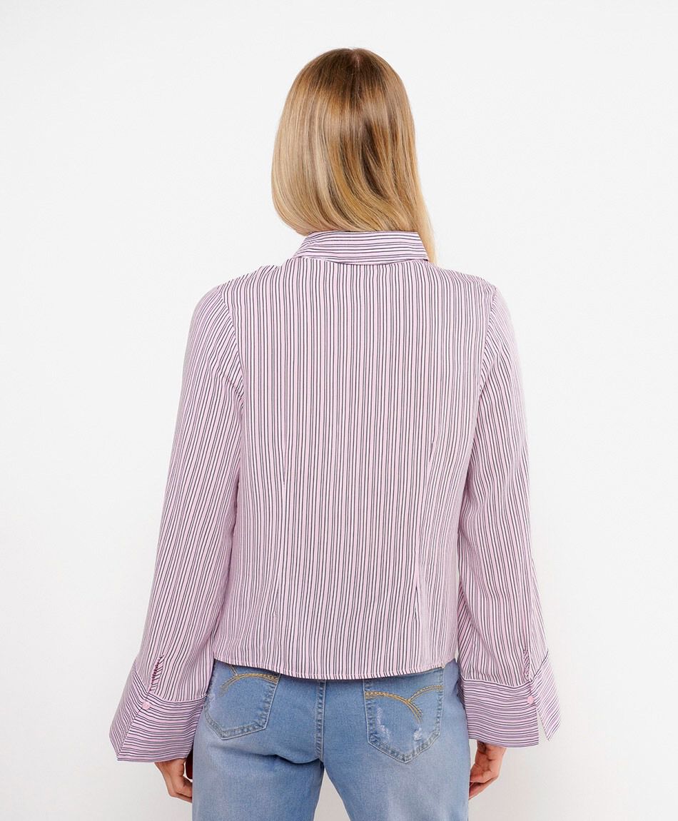 Camisa mujer lineas manga ancha rosada