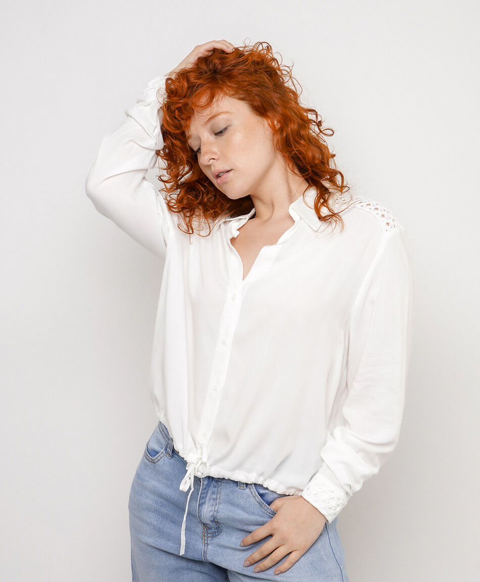Camisa mujer encaje lazo blanca
