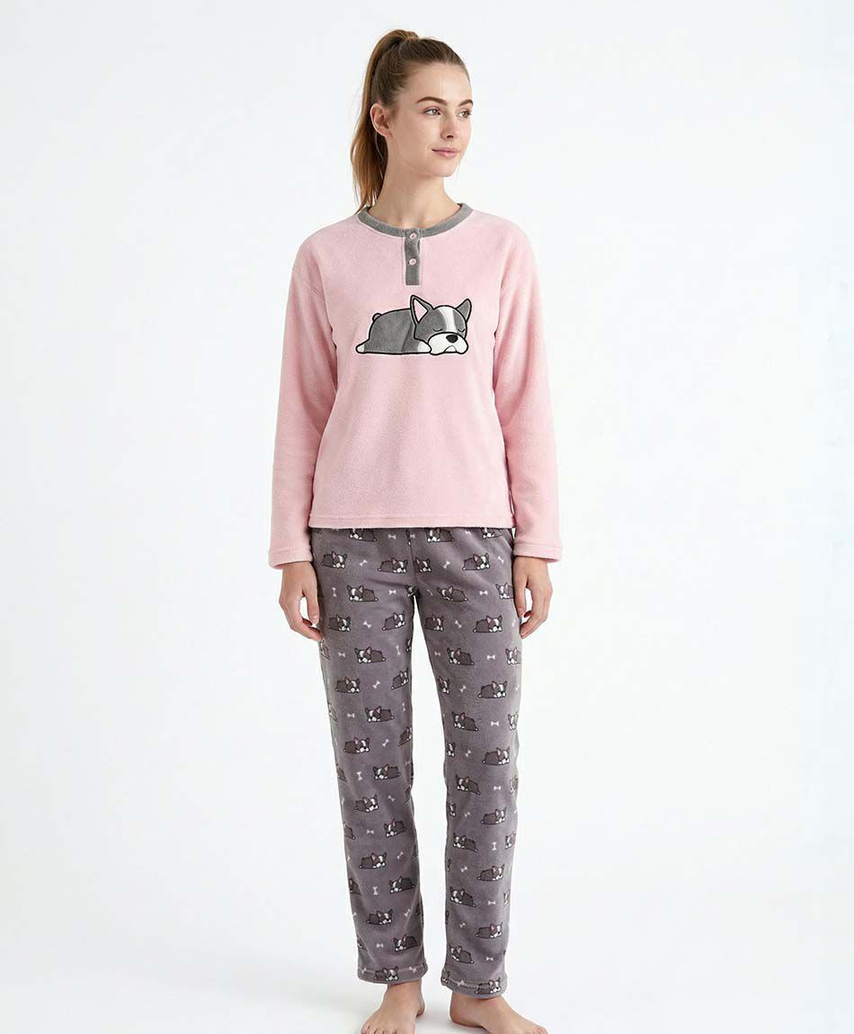 Pijama mujer polar dog pink