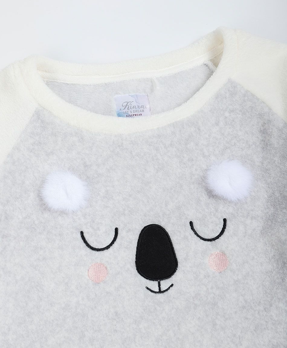 Pijama mujer coral oso pompones