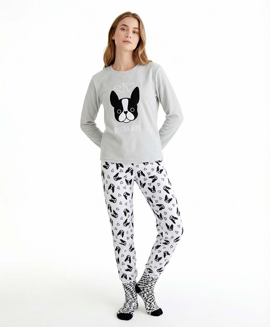 Pack pijama + calcetines mujer polar perrito