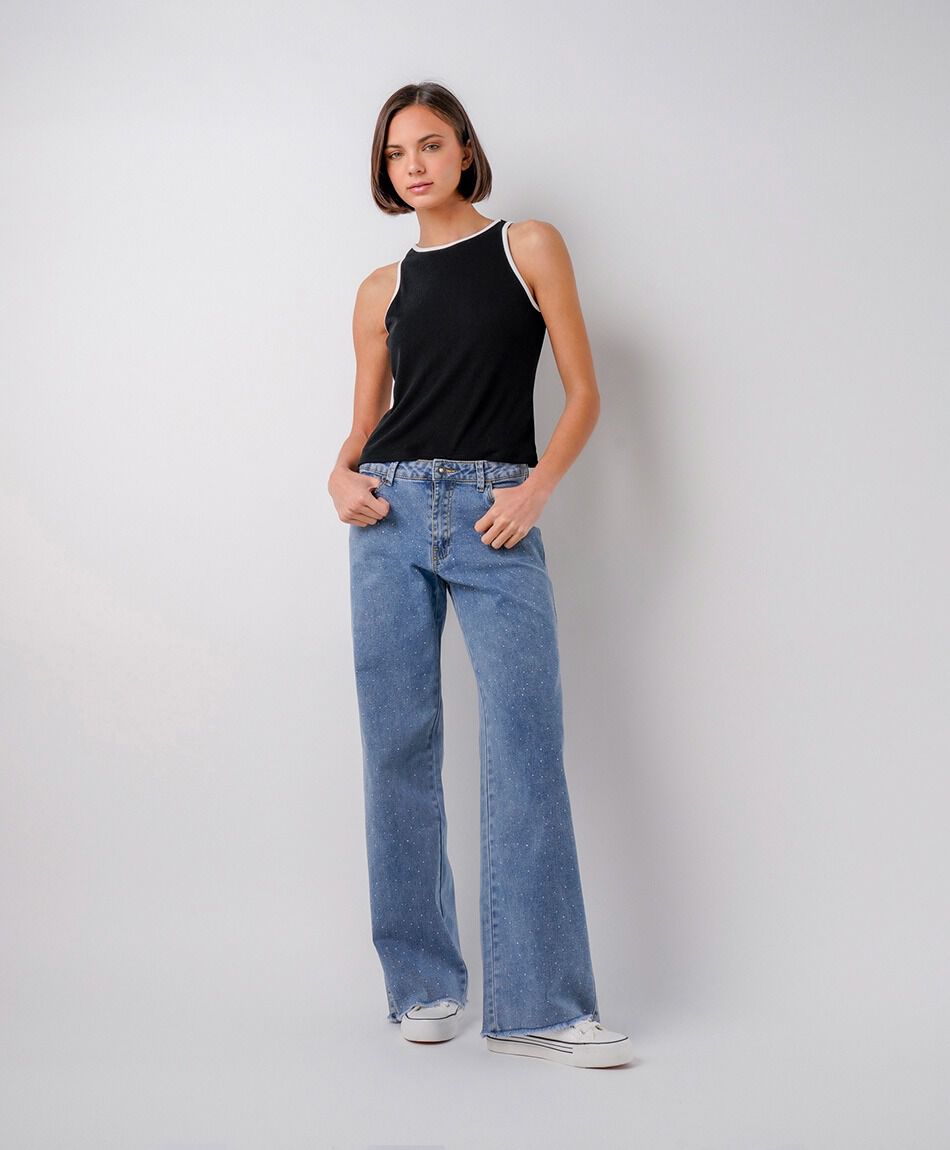 Jeans mujer wide leg brillos