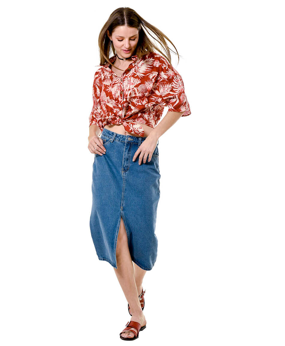 Falda denim midi