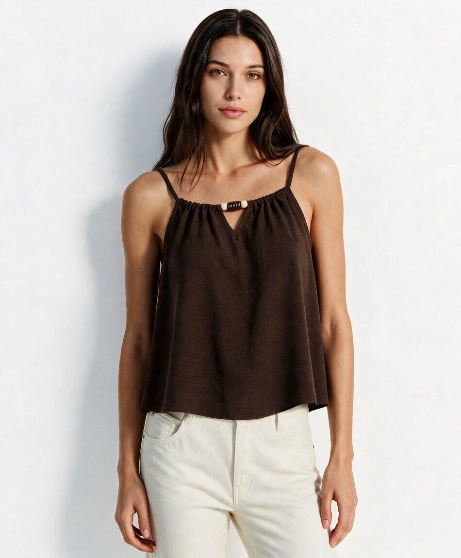 Blusa mujer top pabilo borlas caf&eacute;