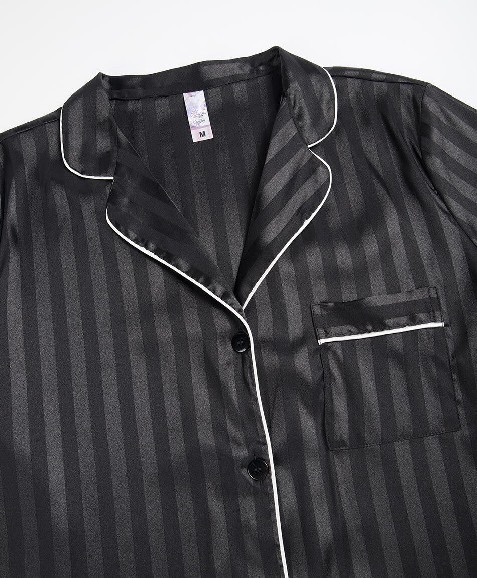 Pijama mujer camisero  sat&iacute;n rayas negro