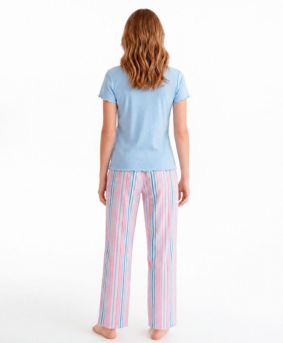 Pijama mujer azul pantal&oacute;n rayas