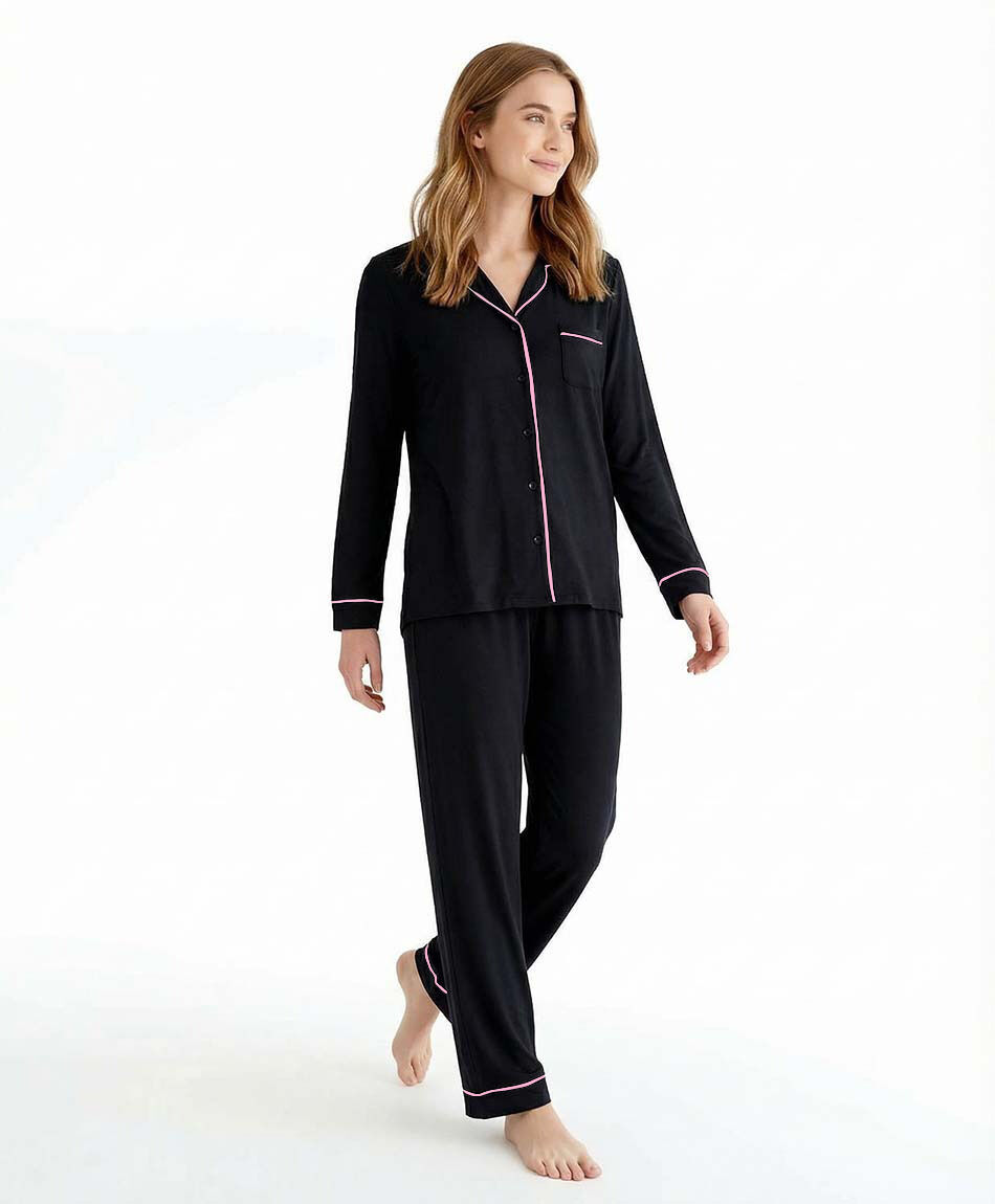 Pijama mujer camisero negro fantas&iacute;a