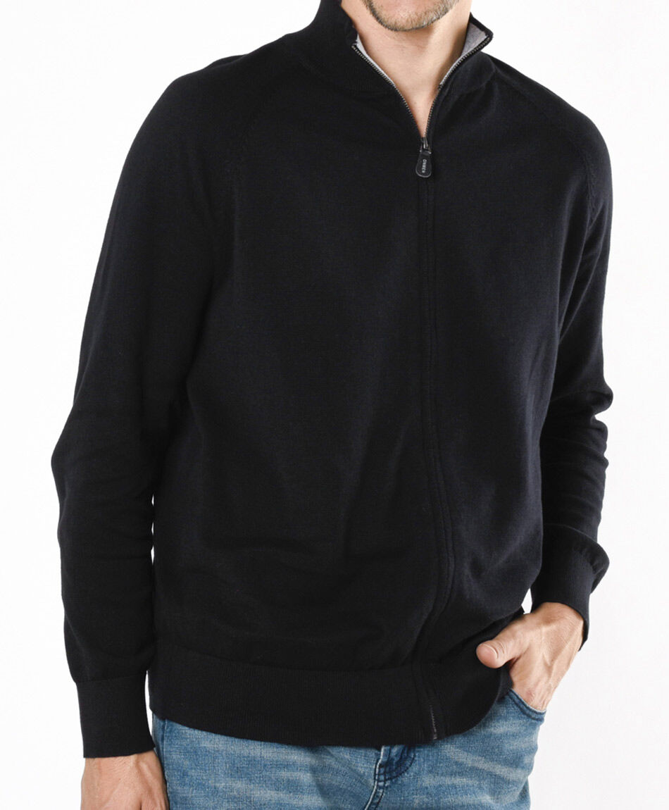 Sweater hombre liso negro cierre