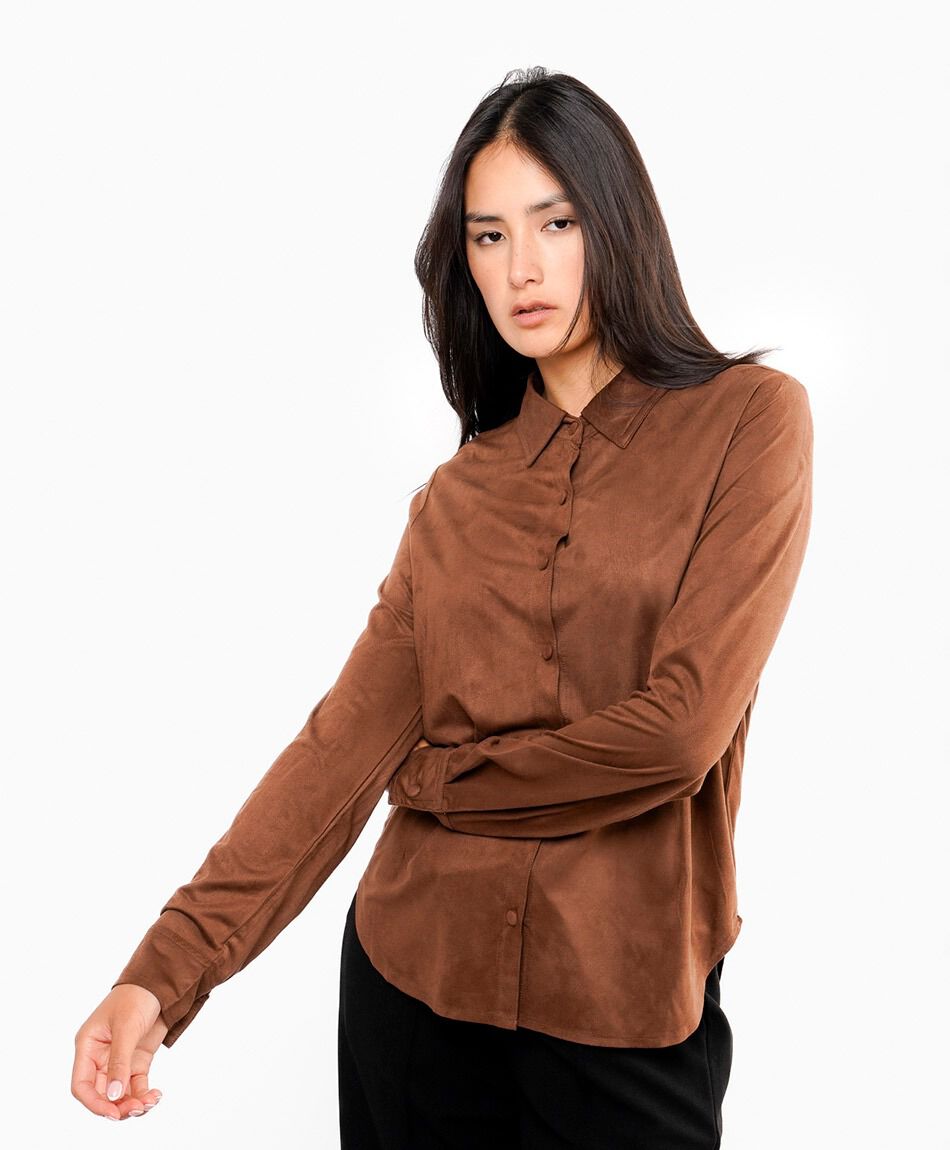 Camisa mujer suede caf&eacute;
