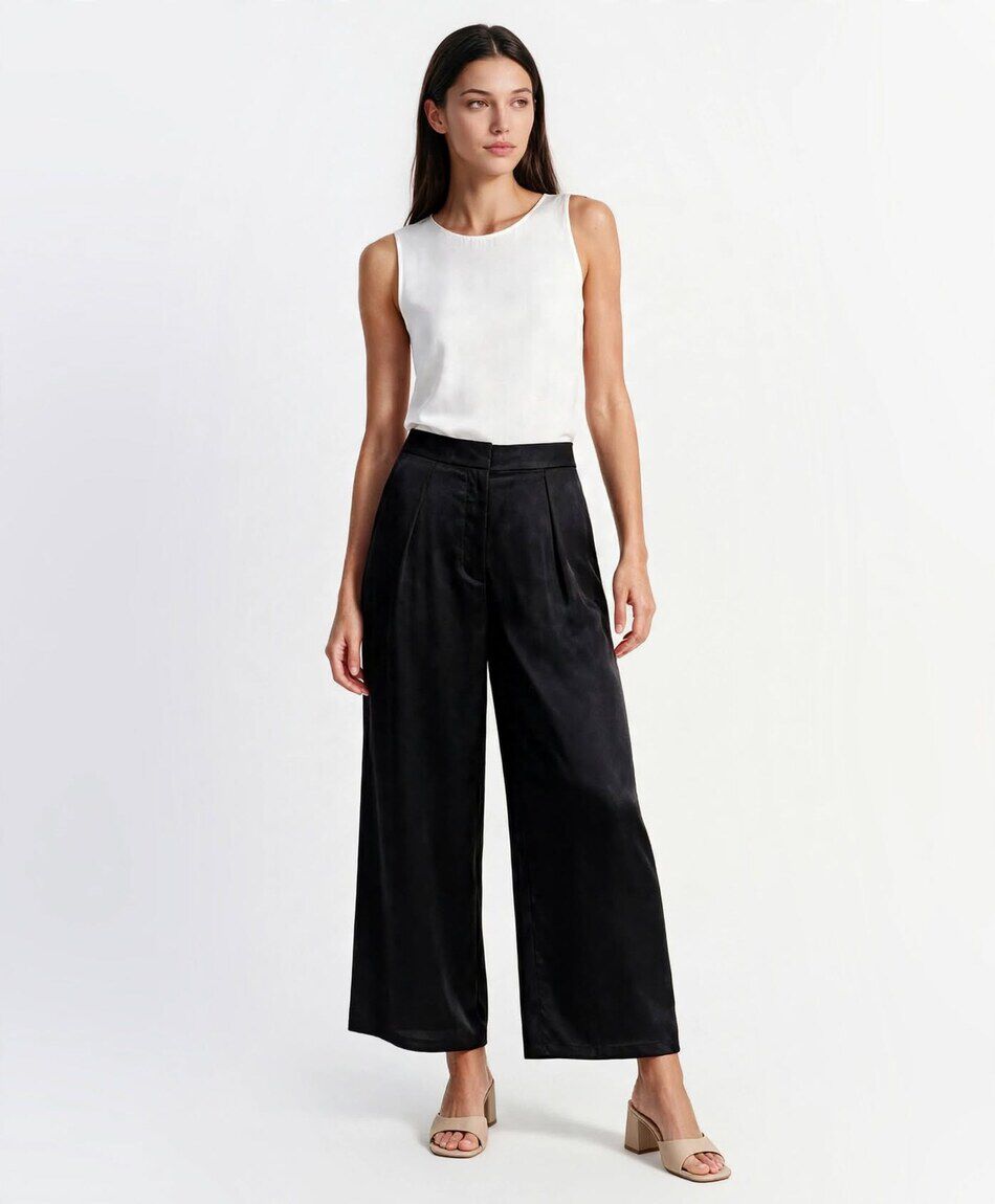 Pantal&oacute;n mujer pinzas satinado