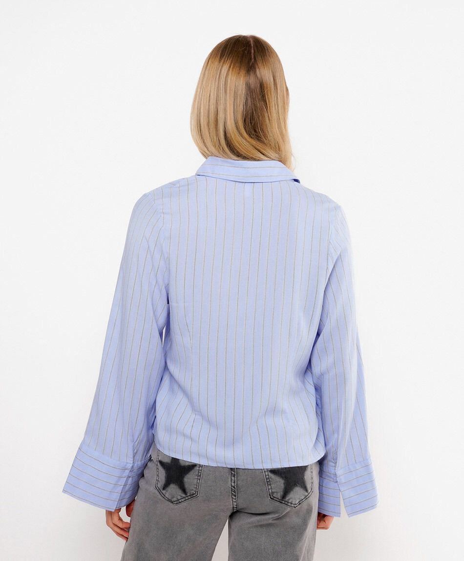 Camisa mujer lineas manga ancha azul