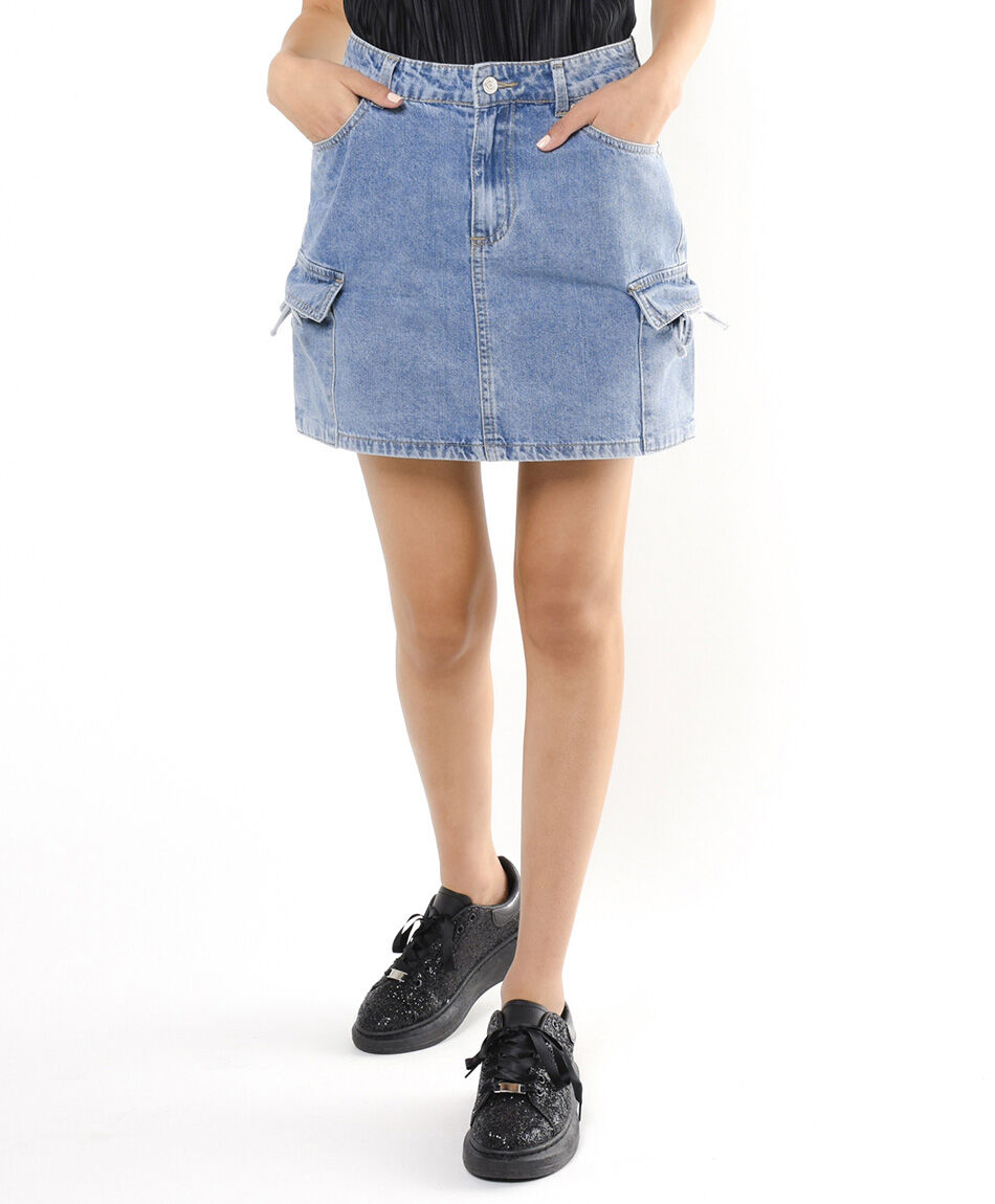 Mini falda mujer denim cargo