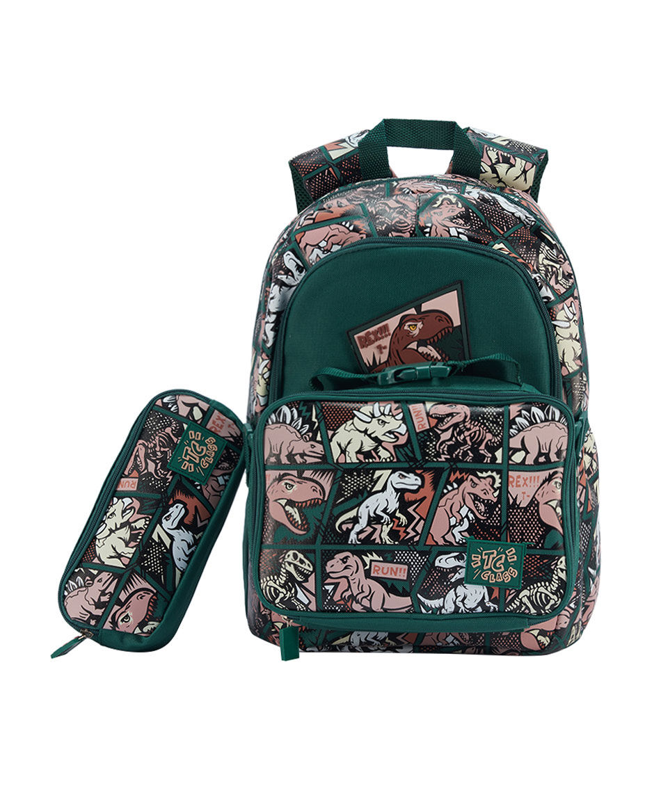 Pack mochila y accesorios escolar dinosaurio