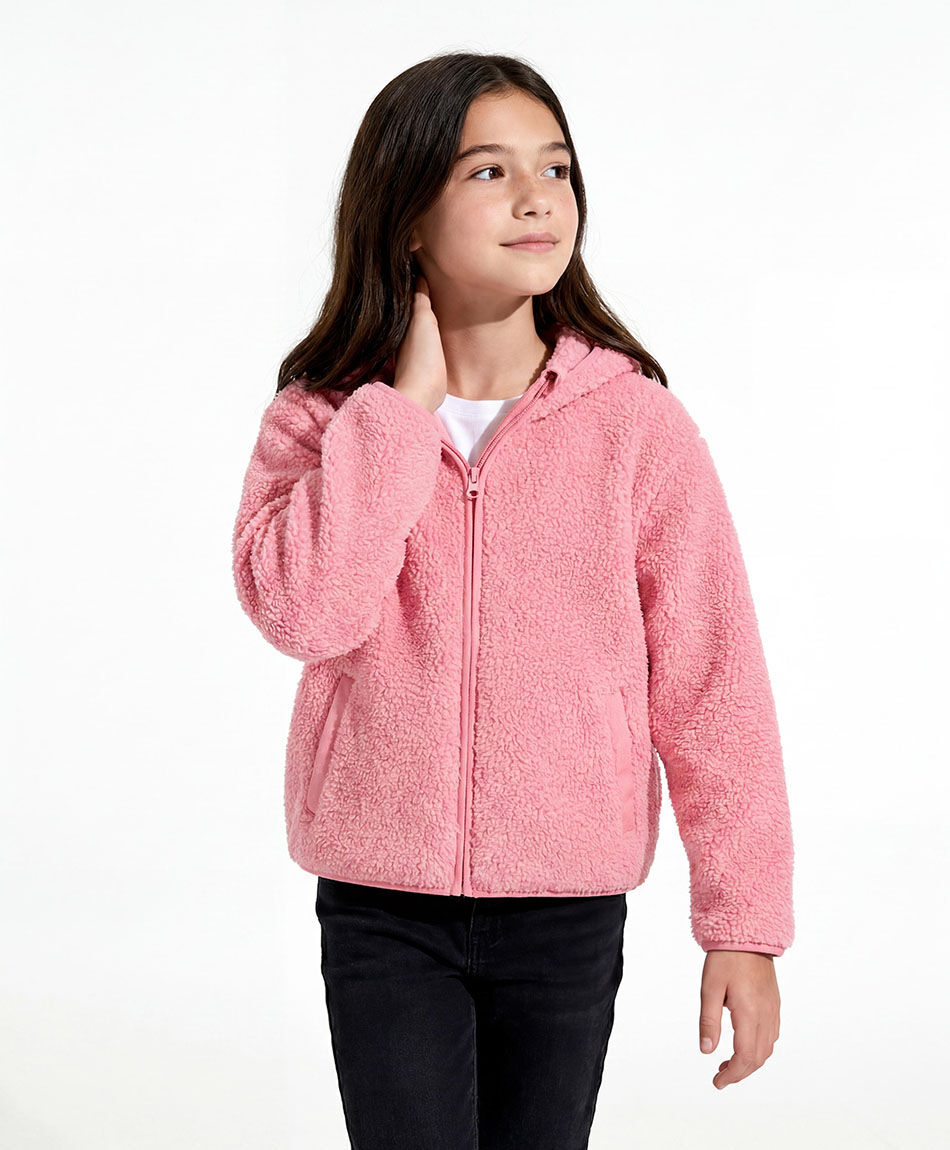 Buzo ni&ntilde;a tela sherpas rosa