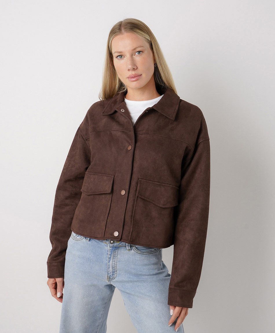Campera mujer suede bolsillos