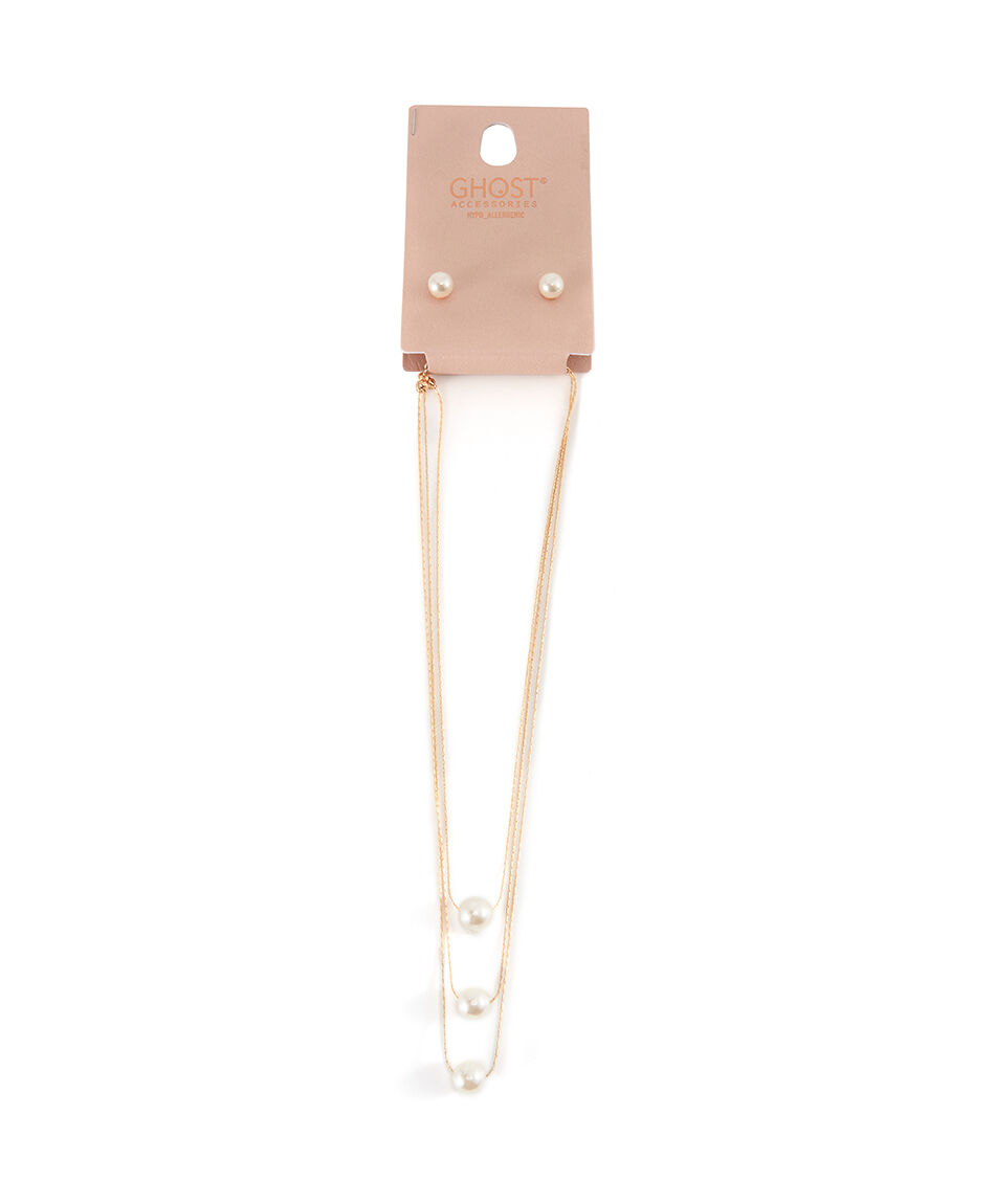 Set collar + aros mujer perlas