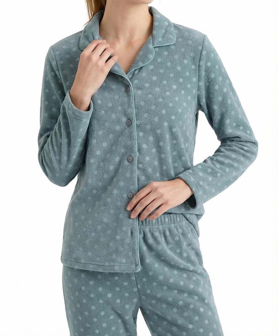Pijama mujer polar lunares green