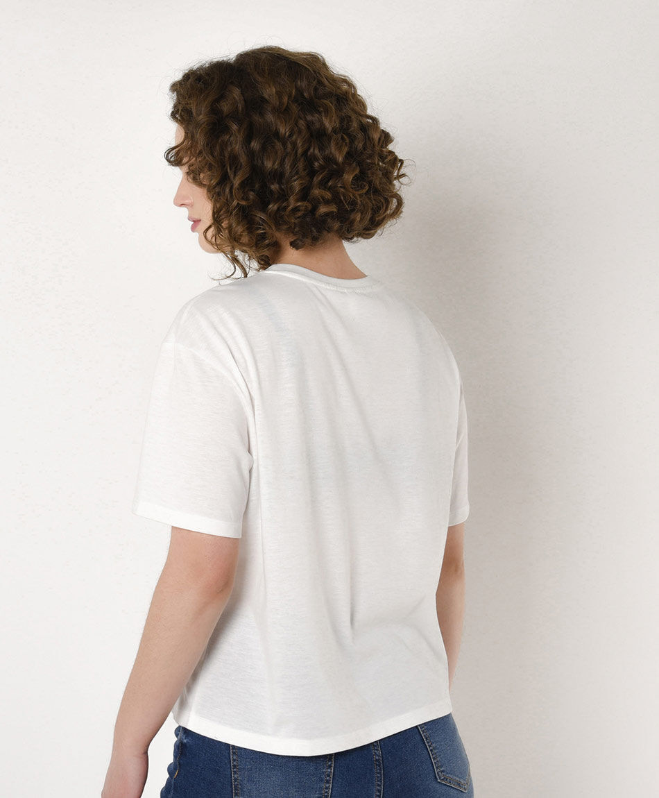 Remera mujer estampado encaje blanca