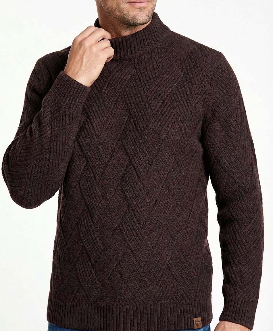 Sweater hombre lineas trenzadas burdeo