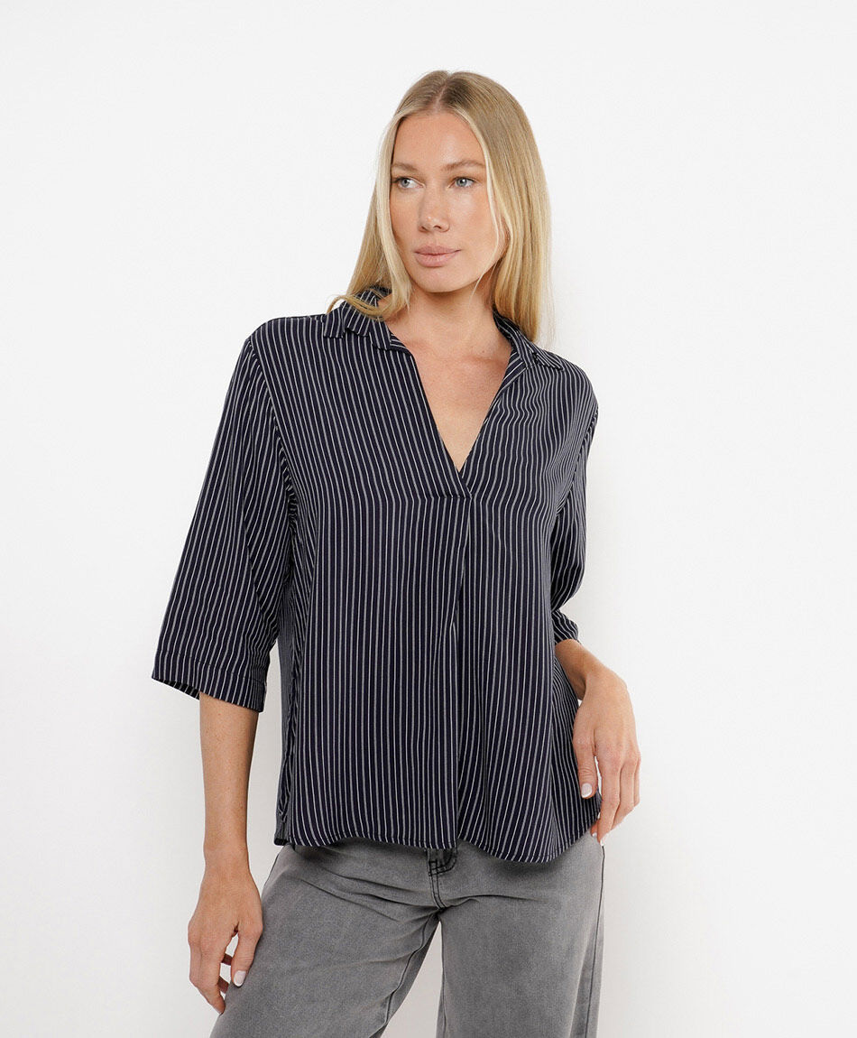 Camisa mujer listada cuello v