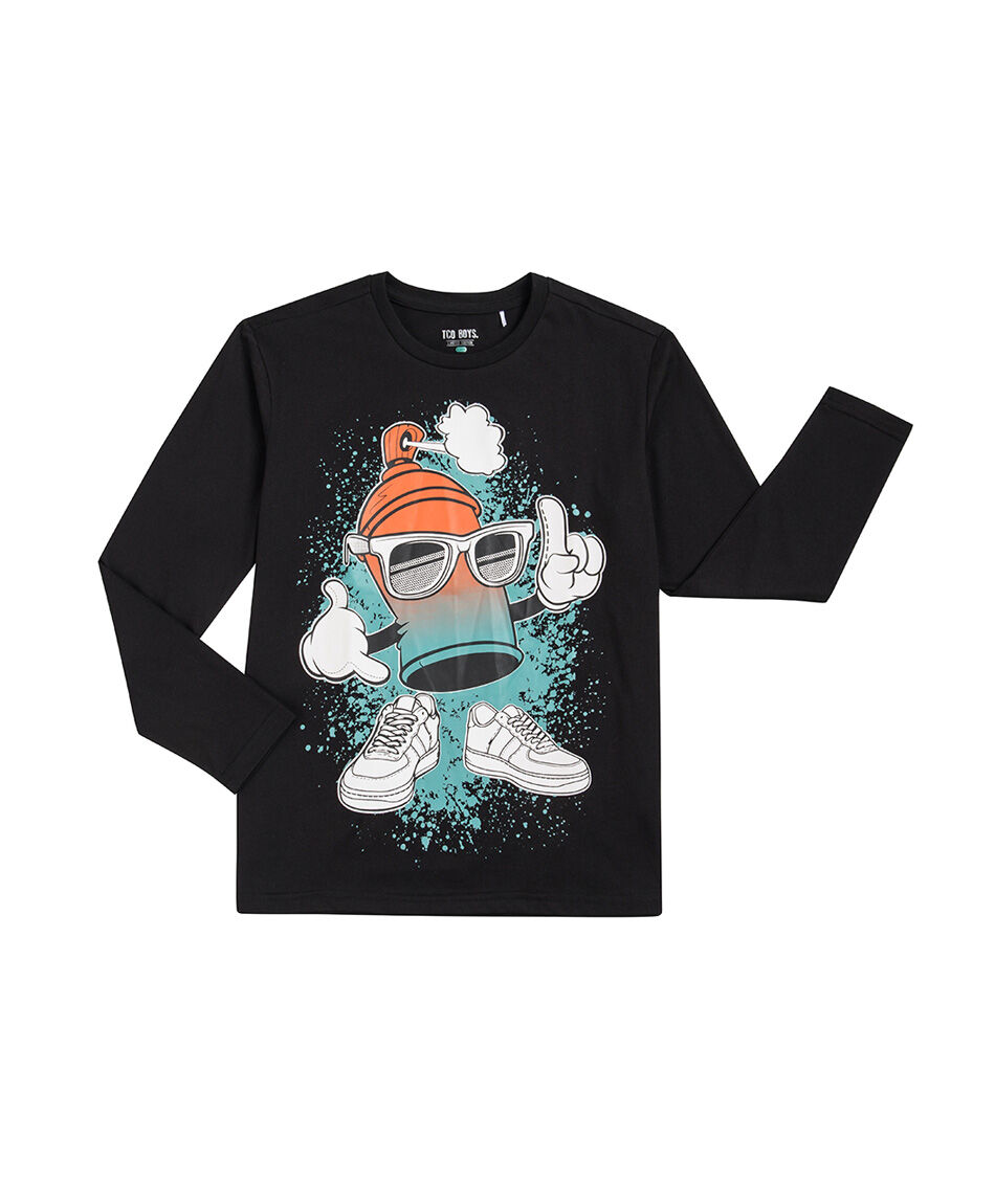 Remera ni&ntilde;o dibujo spray negro