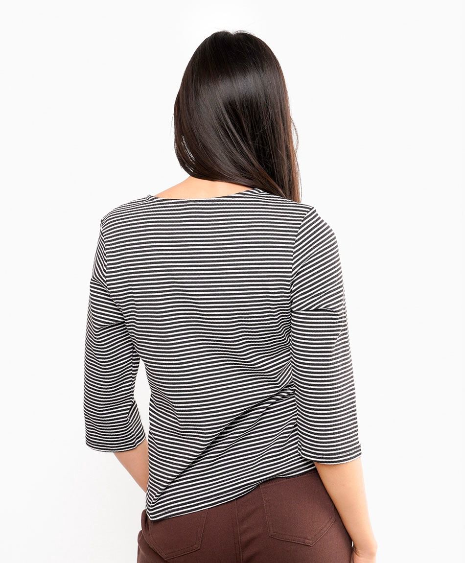 Remera mujer rayas abotonada