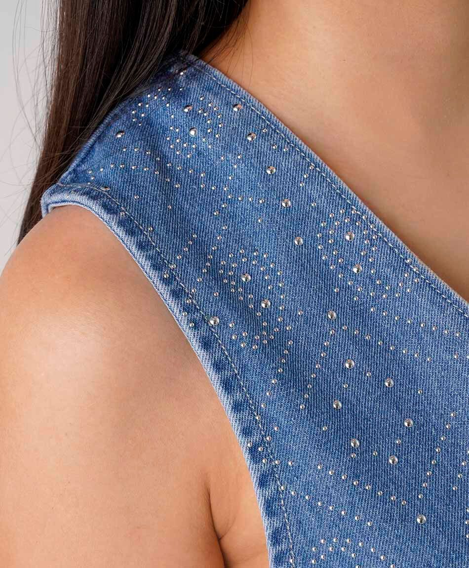 Chaleco mujer denim brillos