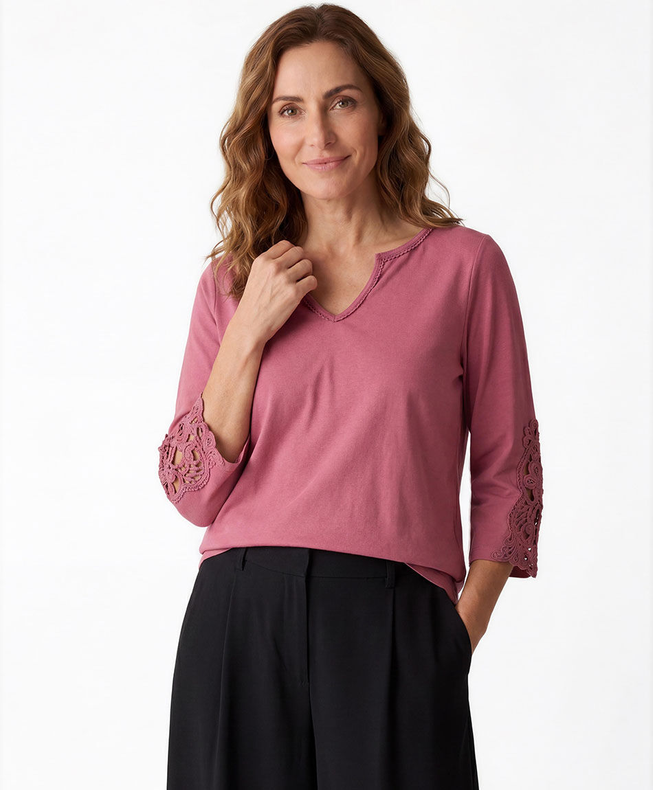 Remera mujer encaje manga
