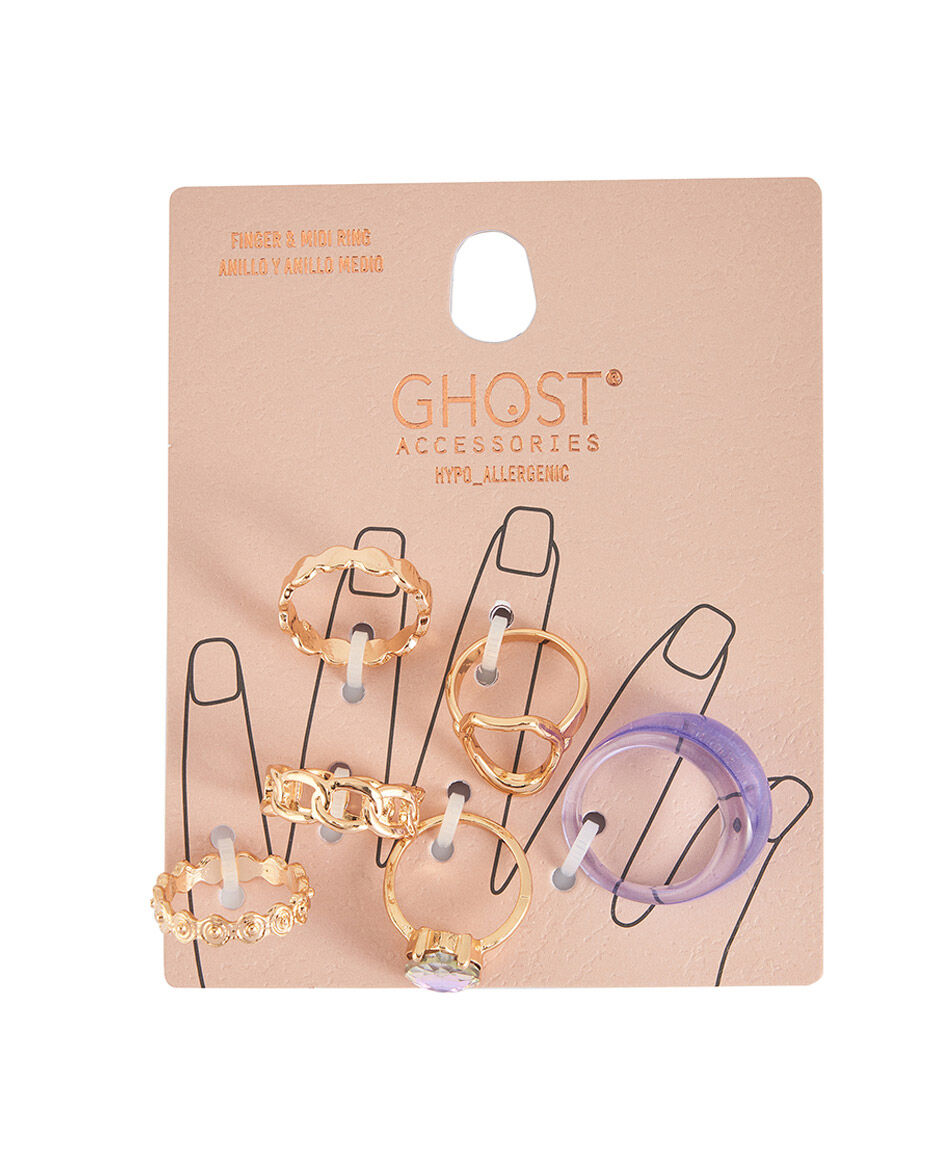 Set 6 anillos mujer detalles lilas