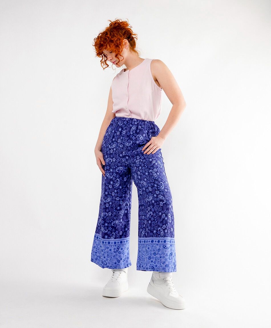 Pantal&oacute;n mujer print azul wide