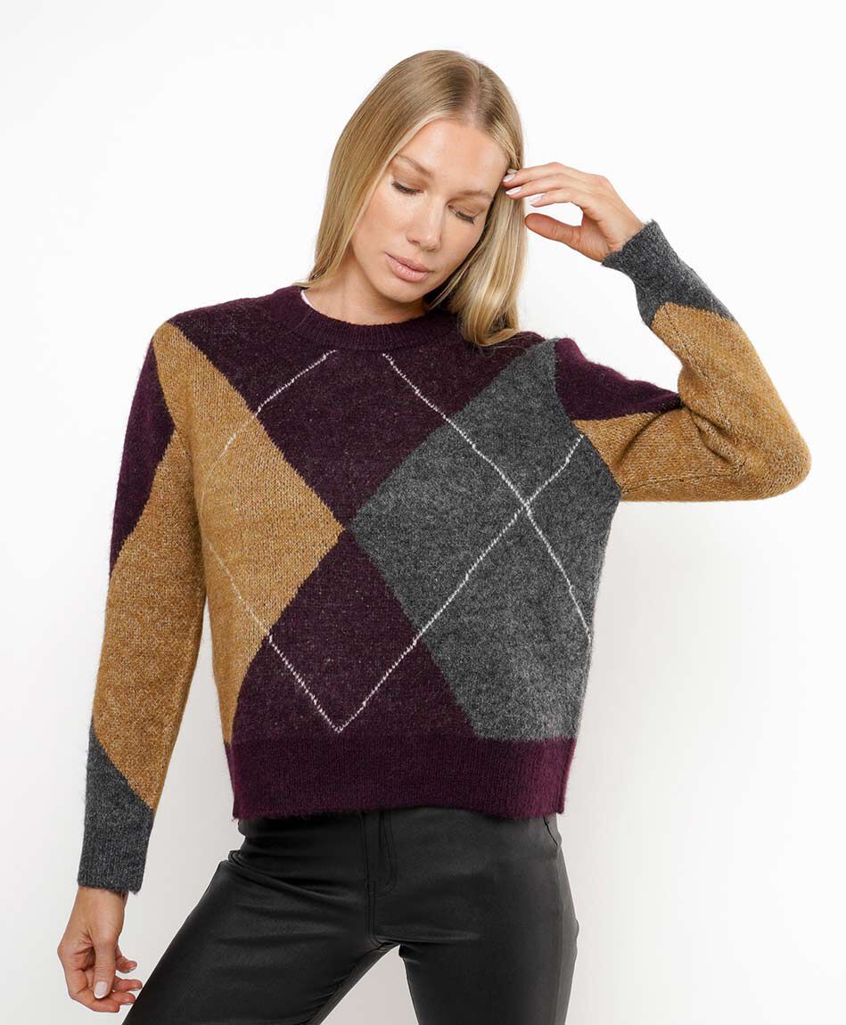 Sweater mujer rombos tricolor