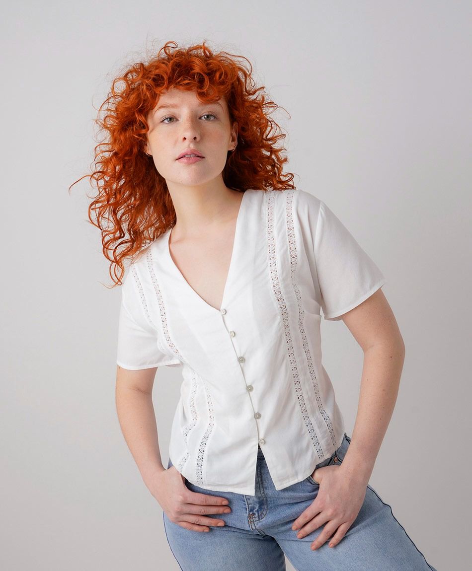Camisa mujer l&iacute;neas encaje
