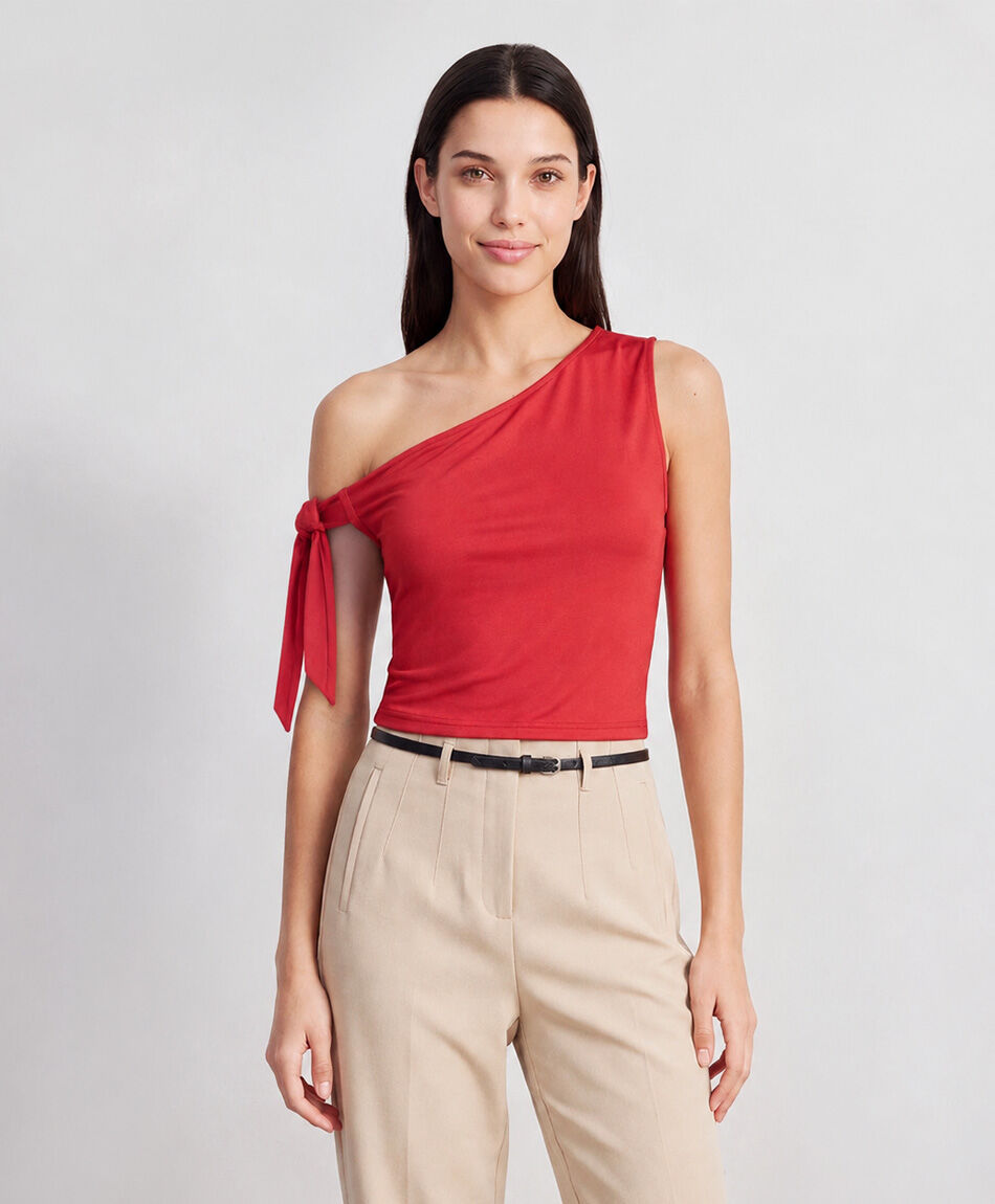 Remera mujer asimetrica lazo roja