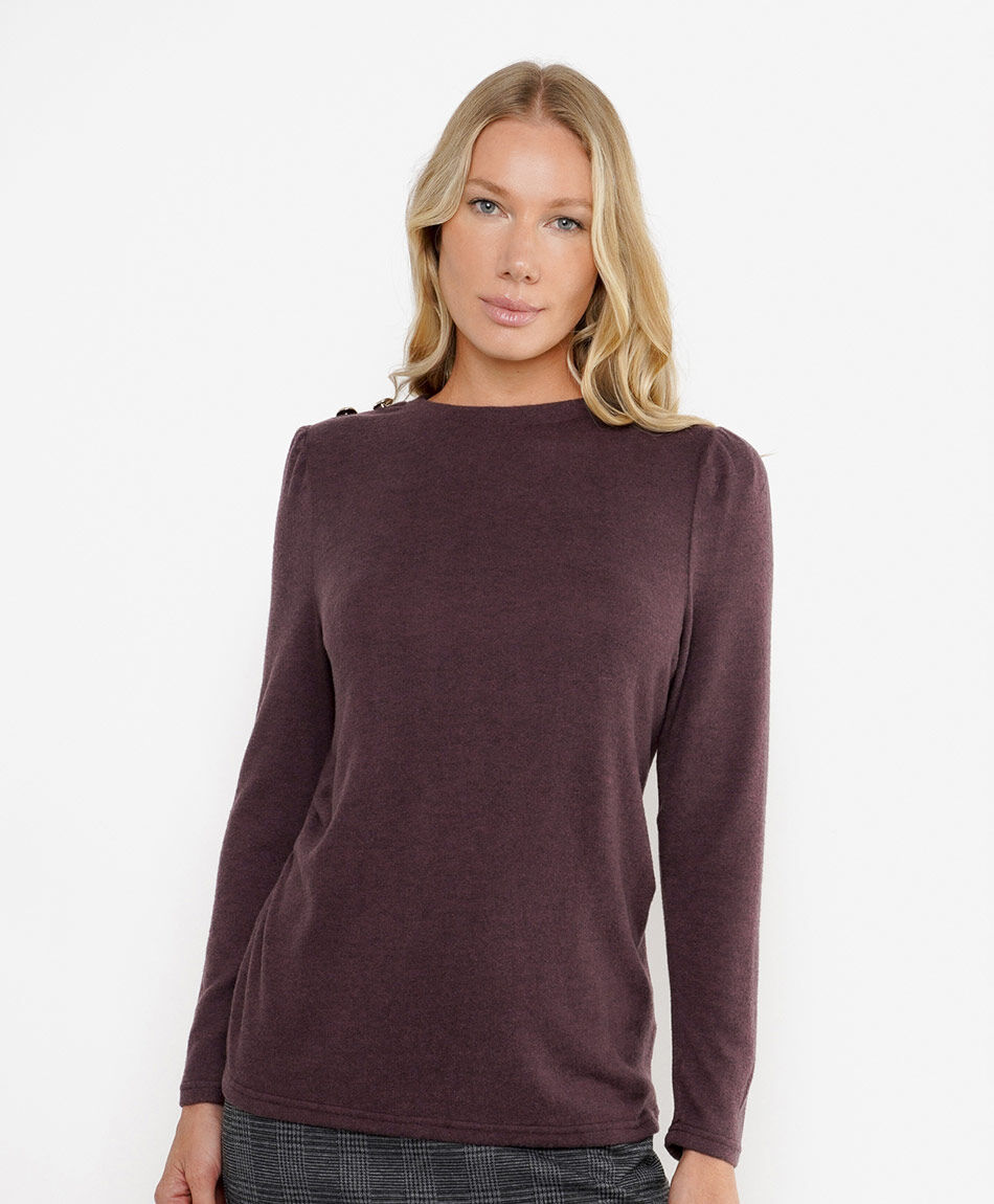 Polera mujer lanosa botones morada