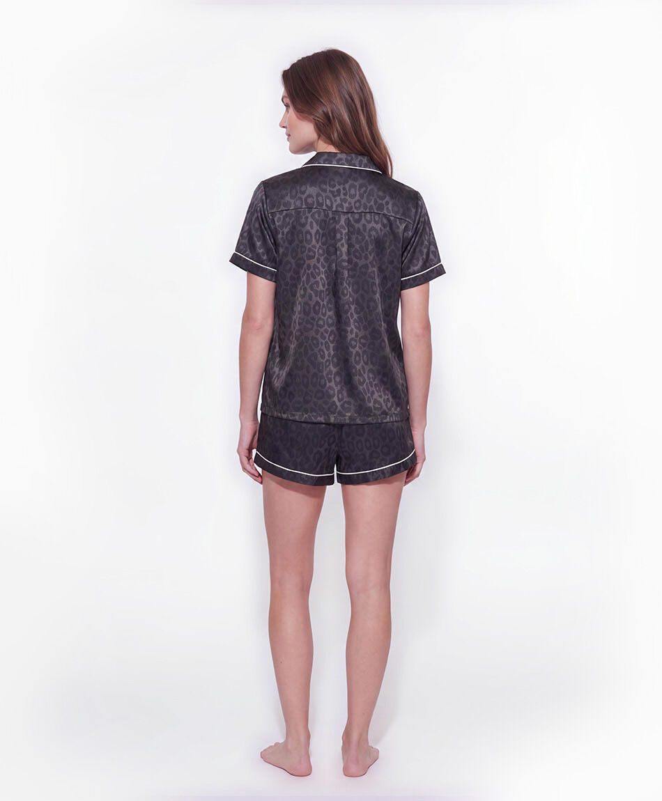 Pijama mujer camisero sat&iacute;n negro